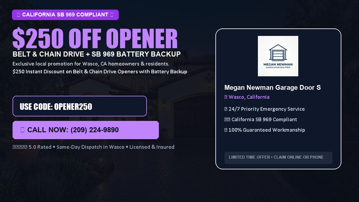 $250 OFF Smart Garage Door Opener Installation (Belt & Chain Drive with California SB 969 Battery Backup) in Wasco, CA